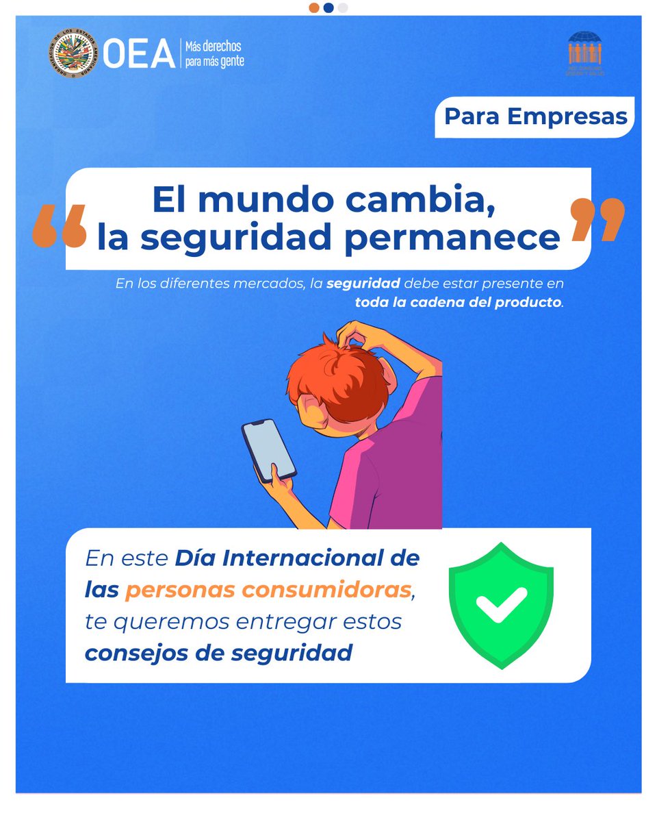 rcss_oea's tweet photo. La seguridad de tus productos es tu responsabilidad 💼 

En el #DiaInternacionaldelConsumidor, te recordamos las claves para ofrecer productos seguros y cumplir con la normativa. #ConsumerSafety #ConsumidorSeguro #ProductosSeguros https://t.co/08nZJkDP13