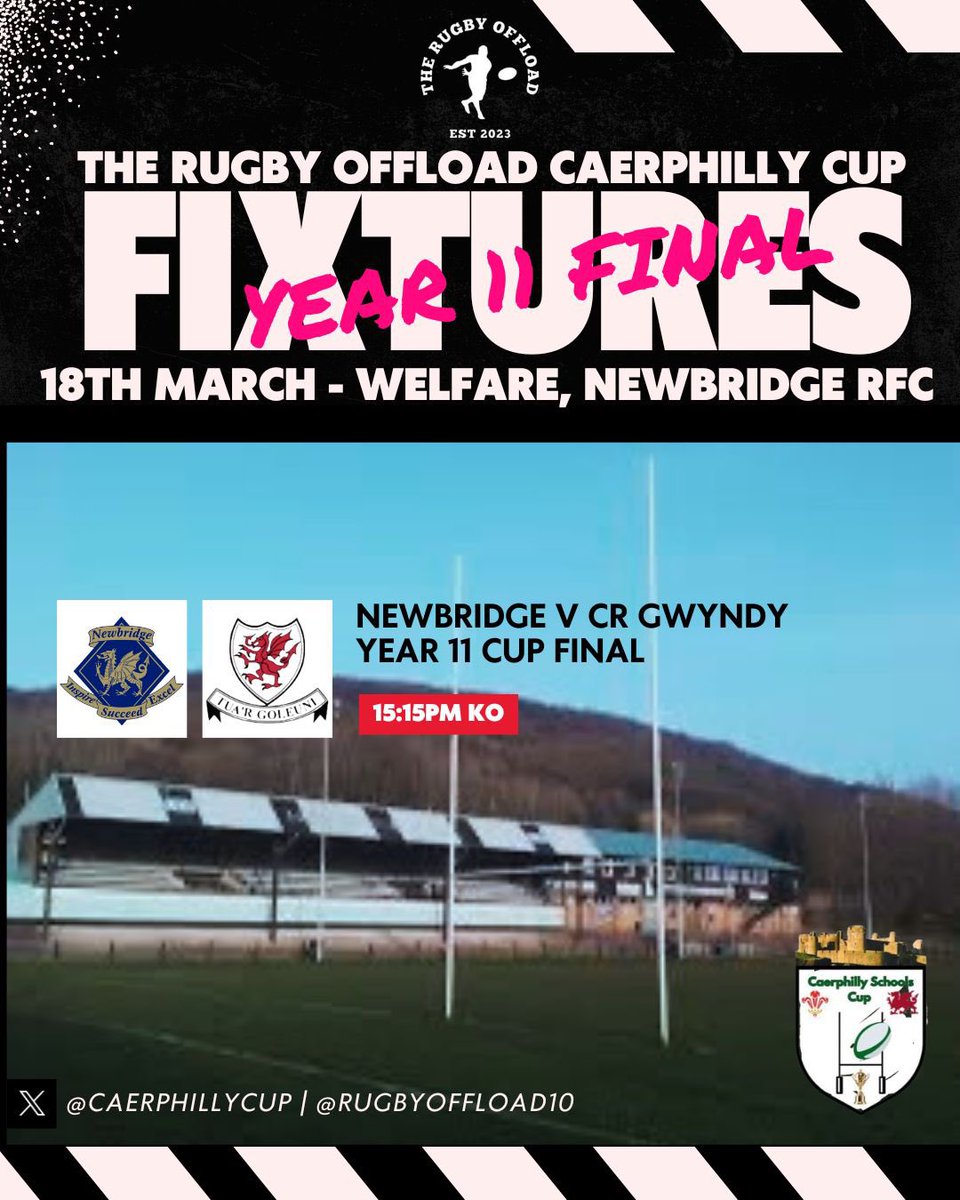 𝐌𝐀𝐓𝐂𝐇𝐃𝐀𝐘🏆

Tuesday 18th March - Year 11 Cup

Y11 Cup Final - 15:15pm KO 
<a href="/newbridgepe/">Newbridge PE Dept</a> v <a href="/YGCRhAddGorff/">Addysg Gorfforol Cwm Rhymni</a> 

Newbridge Welfare 📍<a href="/newbridgerfc/">Newbridge Rugby</a> 

#CaerphillyCup | @RugbyOffload10 🏆