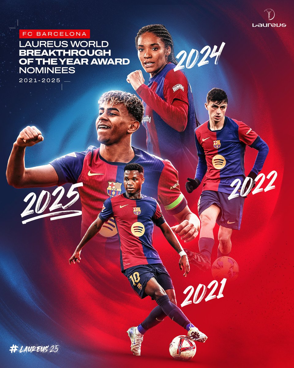 A rich recent history ❤️💙

Lamine Yamal is the latest FC Barcelona player to be nominated for the Laureus World Breakthrough of the Year Award ✨

#Laureus25