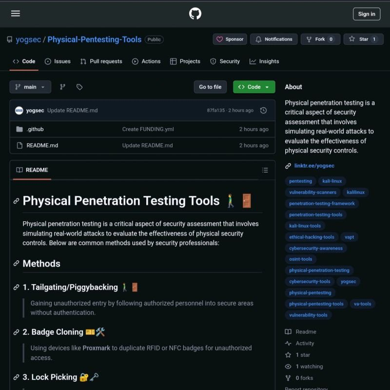 Physical Penetration Testing Tools📝
🔗github.com/yogsec/Physica…