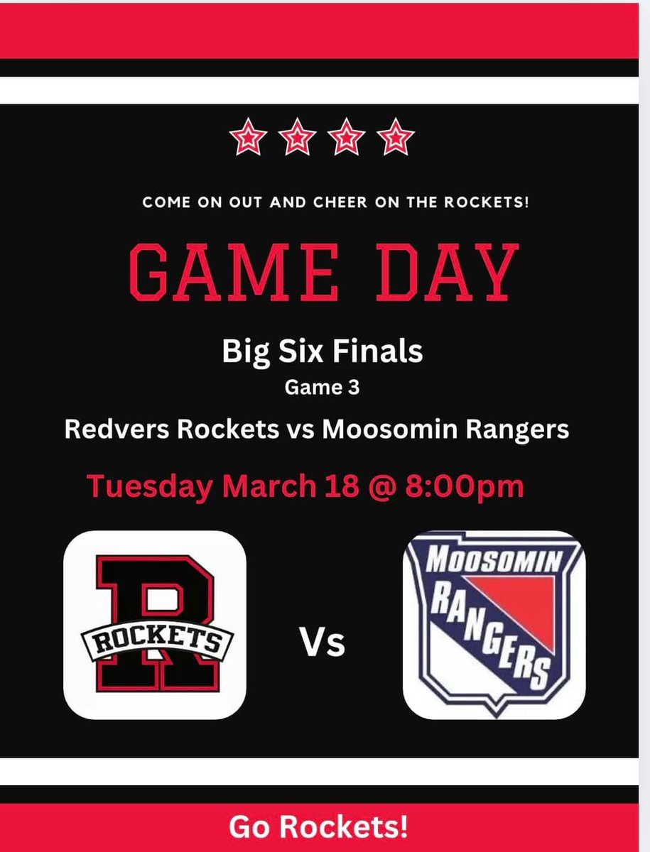 RedversRockets's tweet image. Game 3 of the Big Six final is back in Redvers tonight. Rockets have a 2-0 series lead #rocketshockey🚀