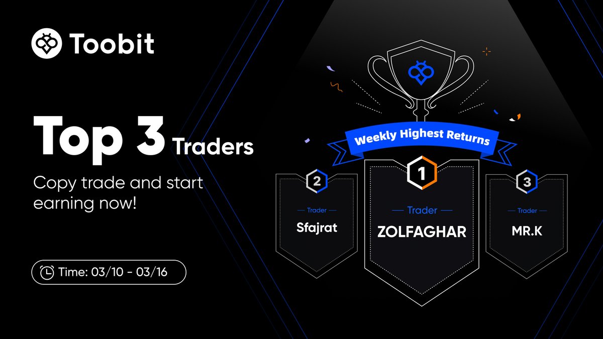 Toobit_official's tweet photo. 🏆 New week, new top traders!
If you're not riding the wave with #ToobitCopyTrading, you're missing out. 🚀

Follow the best, trade smarter, and let the results speak for themselves! 💸
🔗 https://t.co/SgWj3xTGGD https://t.co/7Pw6gOb5jp