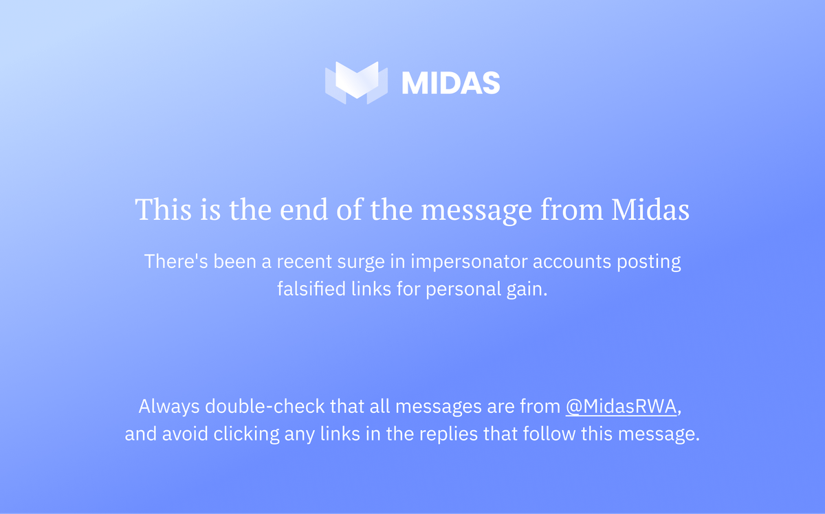 MidasRWA's tweet photo. ❗️Disclaimer: Midas-issued tokens are not available to US &amp; UK persons and entities, or those from sanctioned jurisdictions. Past performance is no indicator of future returns.

Full Investment Disclaimer: https://t.co/z6gYcgmtjT https://t.co/ENbCEmG3Sr