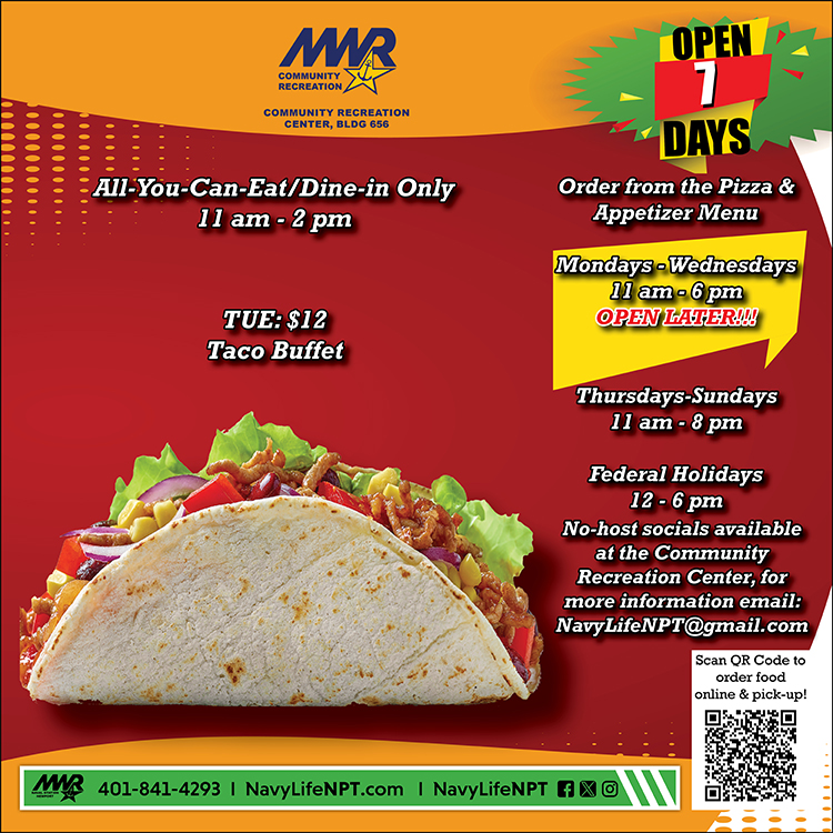NavyLifeNPT's tweet photo. ๐ฎโจ It's Taco Tuesday at the Community Rec Center! ๐ Why settle for a boring Tuesday when you can spice it up with mouth-watering tacos? ๐ถ๏ธ Join us for a flavor fiesta, salsa dance-offs, and guacamole goodness! ๐บ๐๐ #TacoTuesday #RecCenterFiesta #NavySailor #NAVSTANPTMWR https://t.co/U8CGHWoUOV