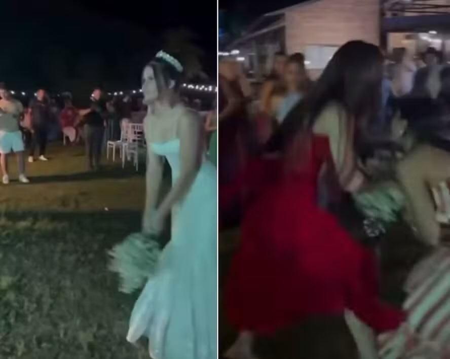 Barraco! Casamento de Amado Batista com miss termina com briga de mulheres por buquê; Assista ao vídeo: extra.globo.com/famosos/notici…