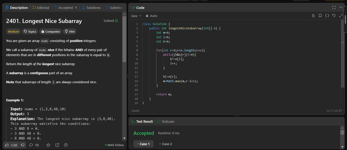 deepsalunkhee's tweet photo. #Day359 of #365DaysOfCode
#DSA=>
🎯DQ:Longest Nice Subarray
#DEV=>
✅Some more ts https://t.co/T0SsW8hgCU