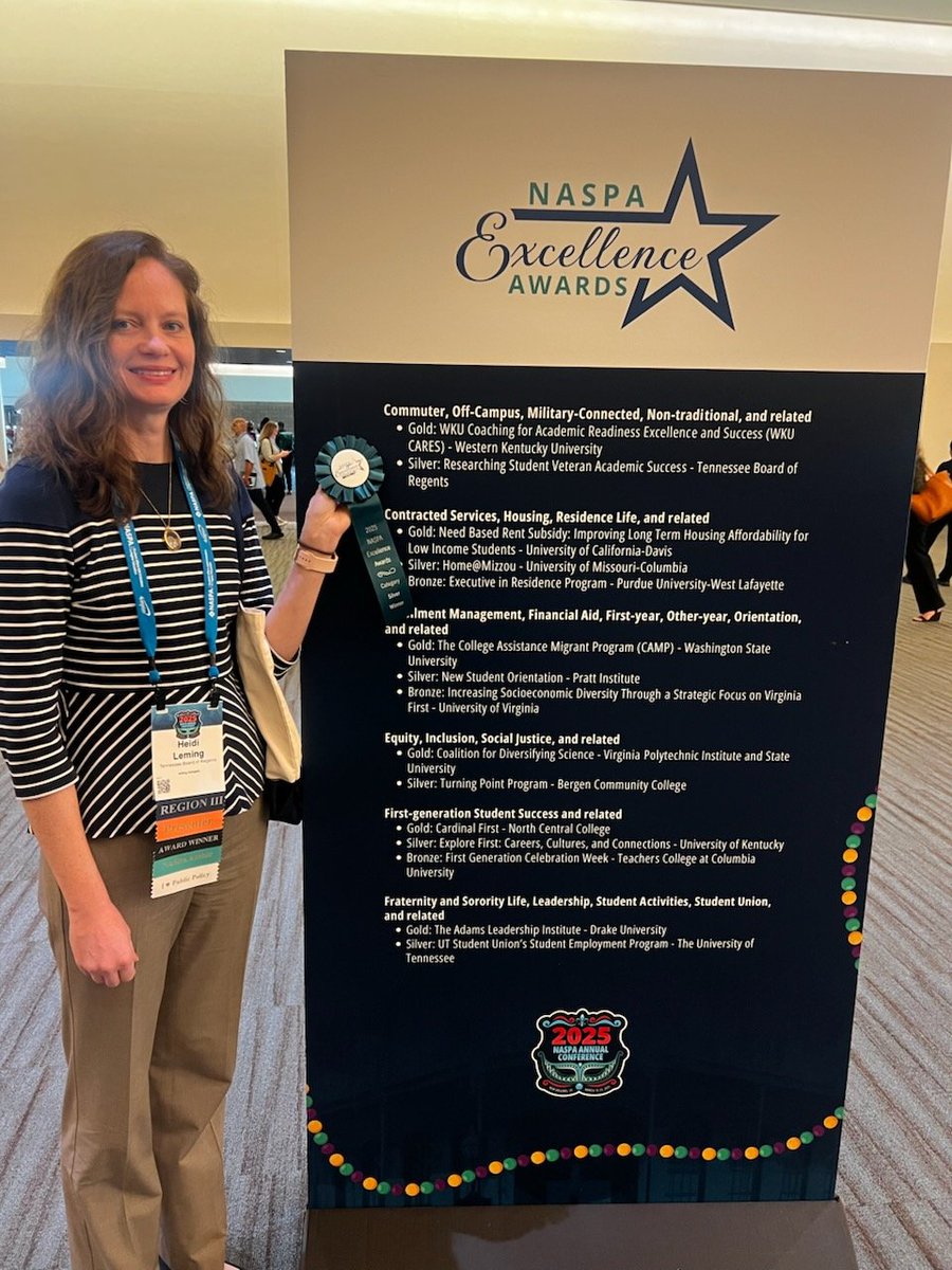 DrLeming's tweet image. This year's NASPA conference has been a busy time for the @CollegeSystemTN Student Success team. We received an Excellence Award for our veteran research and had an engaging session on the launch of the TBR CRED!