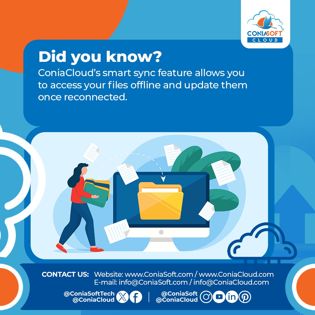 CONIACLOUD's tweet image. Did you know? 
ConiaCloud’s smart sync feature allows you to access your files offline and update them once reconnected. 📂⚡ Stay productive anytime, anywhere!
#ConiaCloud #CloudStorage #SmartSync #OfflineAccess #ProductivityHacks #SeamlessWorkflow #TechSolutions