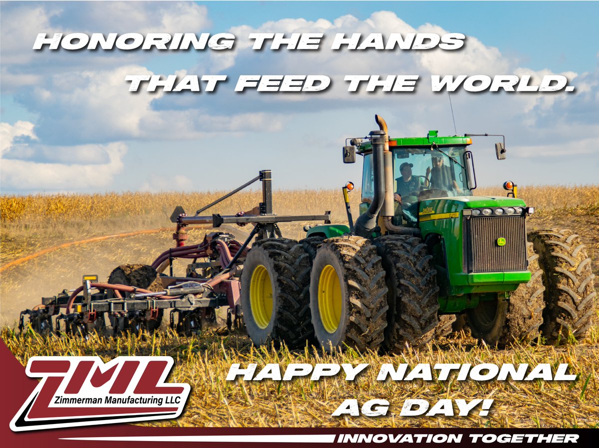ZimmermanMfgLLC's tweet image. At ZML, we take pride in supporting the backbone of America our farmers. We strive to build durable, efficient equipment that helps you work smarter, not harder. This National Ag Day, we celebrate you the ones who put food on tables and fuel in our tanks. 🌾🚜 #NationalAgDay #ZML