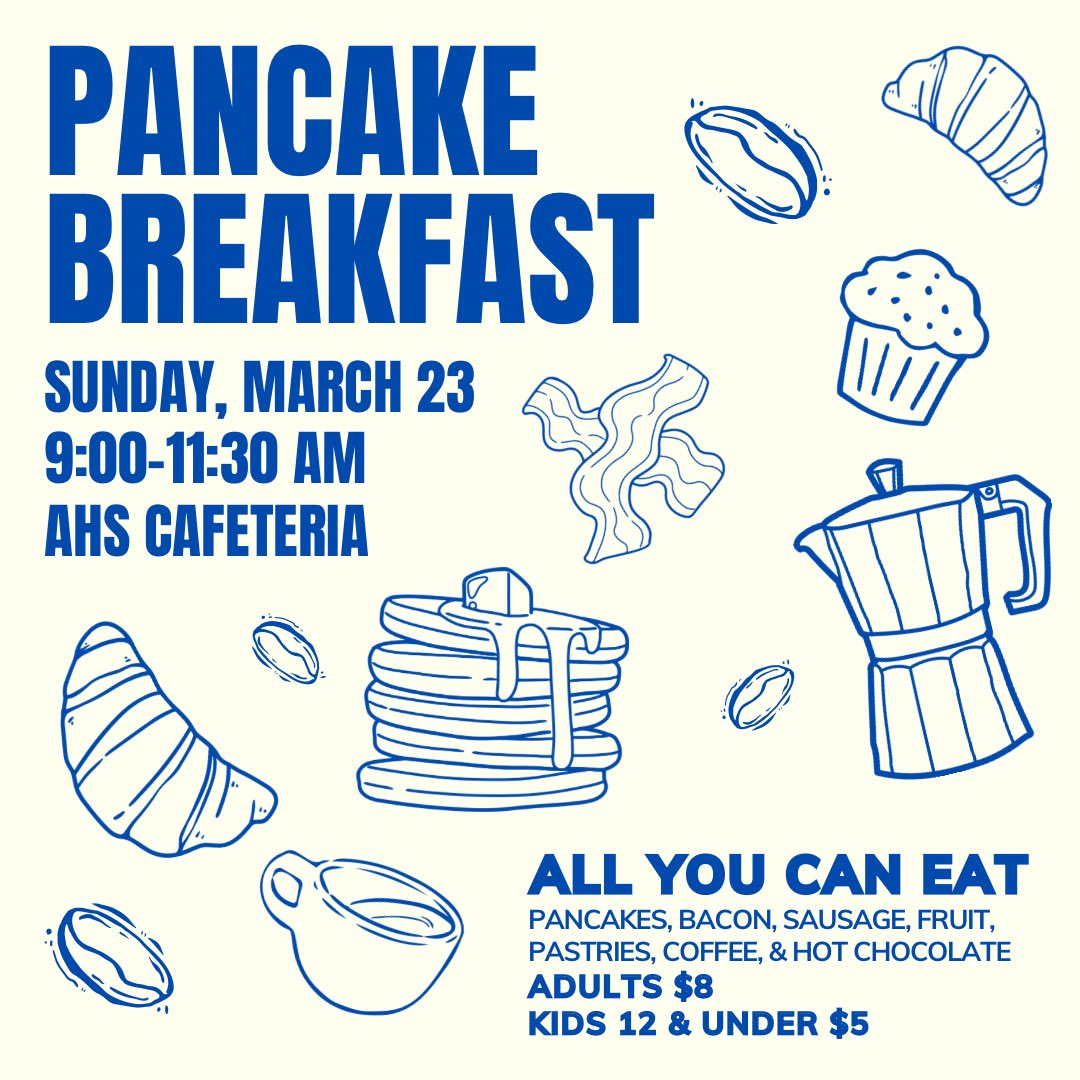 Join us for our annual Pancake Breakfast on Sunday, March 23! There will be all you can eat pancakes, bacon, sausage, baked goods, coffee, and hot chocolate. We can’t wait to see you there!