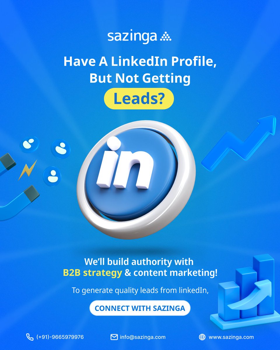 SazingaDigital's tweet photo. Got a LinkedIn Profile But No Leads? Let’s Fix That! 💼

Your LinkedIn profile is more than just a digital resume – it’s a lead-generating powerhouse waiting to be unlocked! 

#LinkedInMarketing #lifeatsazinga #B2BLeads #ContentMarketing #LinkedIn #LeadGeneration #Sazinga https://t.co/rM0tdEcz5r