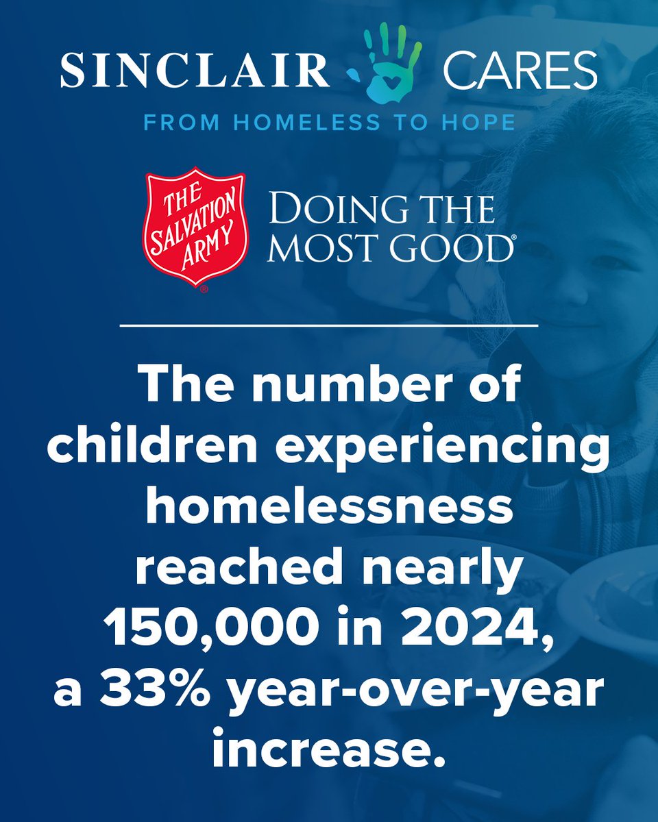 Homelessness is a growing crisis for children. Find out how you can help.

LEARN MORE: ⬇️⬇️⬇️
sinclaircares.com