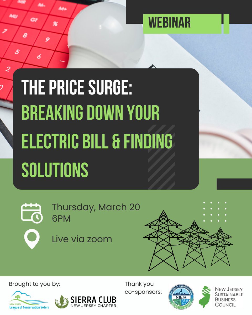 ReThink Energy NJ (@rethinkenergynj) on Twitter photo Join <a href="/NJLCV/">New Jersey LCV</a> and <a href="/NJSierraClub/">NJSierraClub</a> for a critical panel discussion on how the Trump administration's clean energy ban is impacting electricity prices and what can be done to lower costs of #cleanenergy.
🗓️ Thursday, March 20
⏰ 6-7 p.m.
✅ RSVP: ow.ly/kIVR50VjWju Join <a href="/NJLCV/">New Jersey LCV</a> and <a href="/NJSierraClub/">NJSierraClub</a> for a critical panel discussion on how the Trump administration's clean energy ban is impacting electricity prices and what can be done to lower costs of #cleanenergy.
🗓️ Thursday, March 20
⏰ 6-7 p.m.
✅ RSVP: ow.ly/kIVR50VjWju