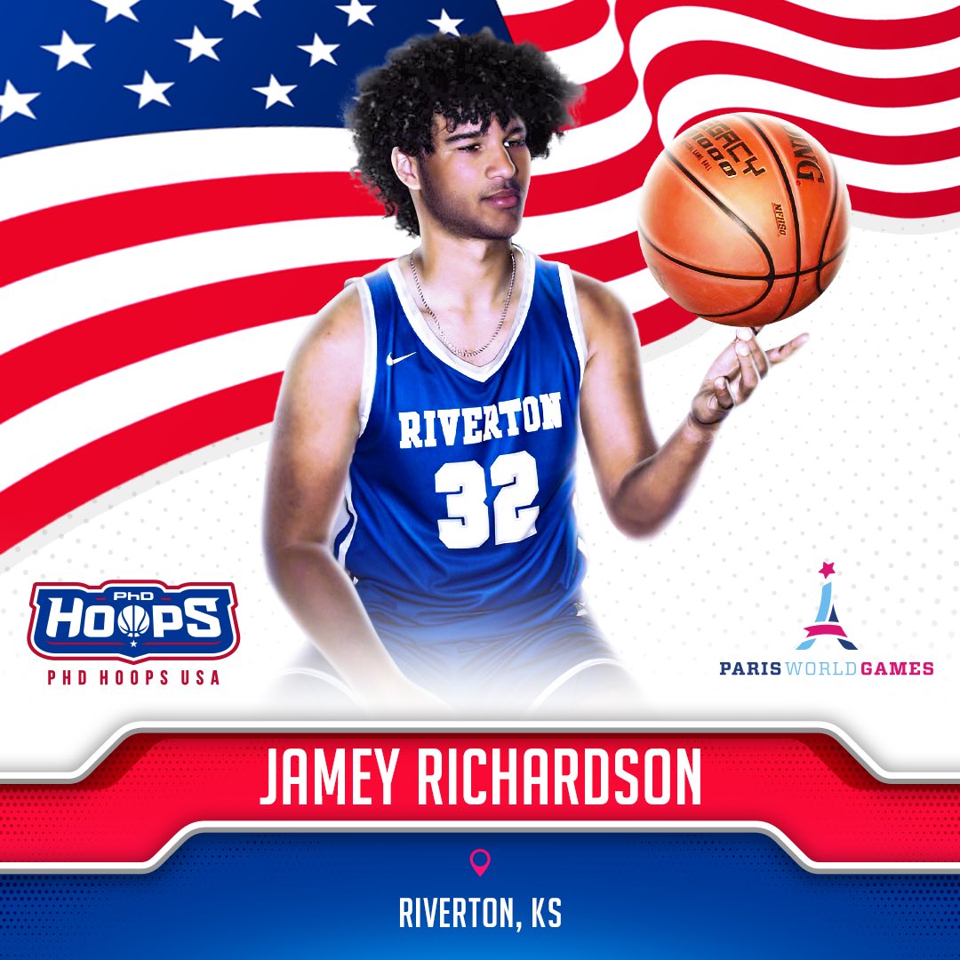 PhDHoops's tweet photo. We welcome JAMEY RICHARDSON (KS) to our U20 MBB Team set to #GoForGold 🇺🇸🏀 for #PhDHoopsUSA at the 2025 Paris World Games! https://t.co/w5PTkGcytW