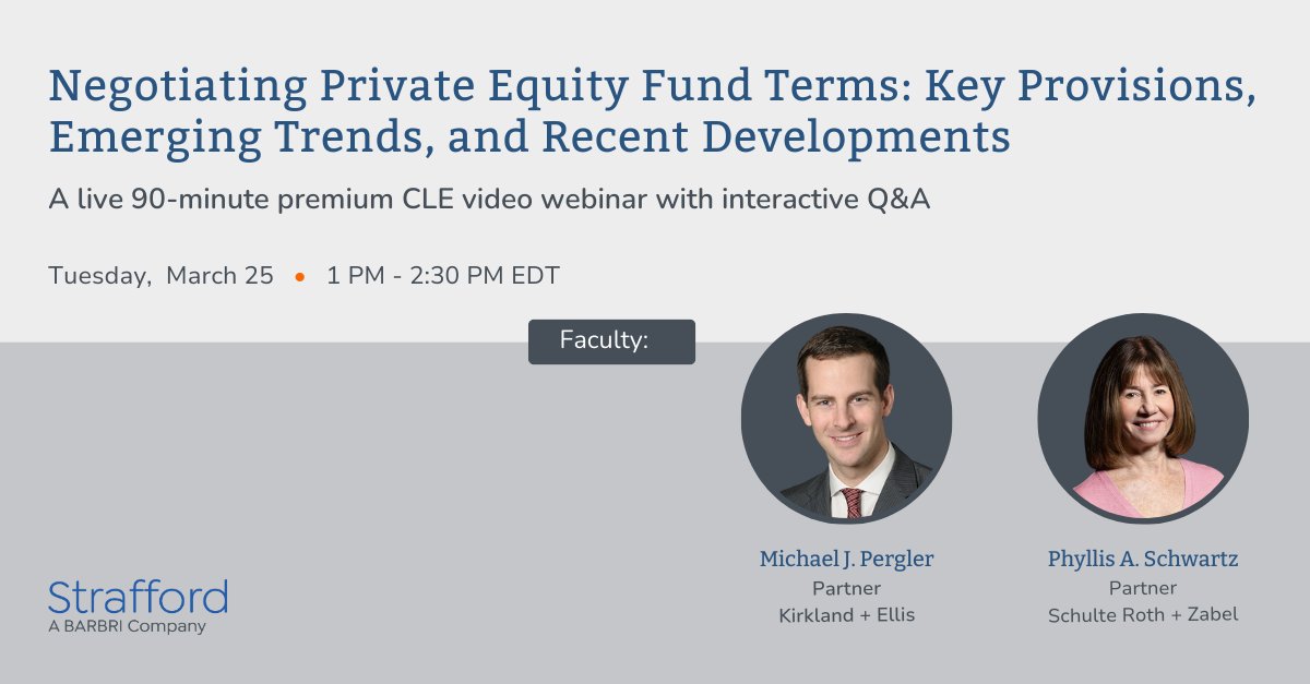 Join us for the Negotiating Private Equity Fund Terms: Key Provisions, Emerging Trends, and Recent Developments webinar with speakers from Kirkland &amp; Ellis and Schulte Roth &amp; Zabel.

📅Tuesday, March 25, 2025
🕗1pm EDT

Register here:
pulse.ly/biri6t8wwu