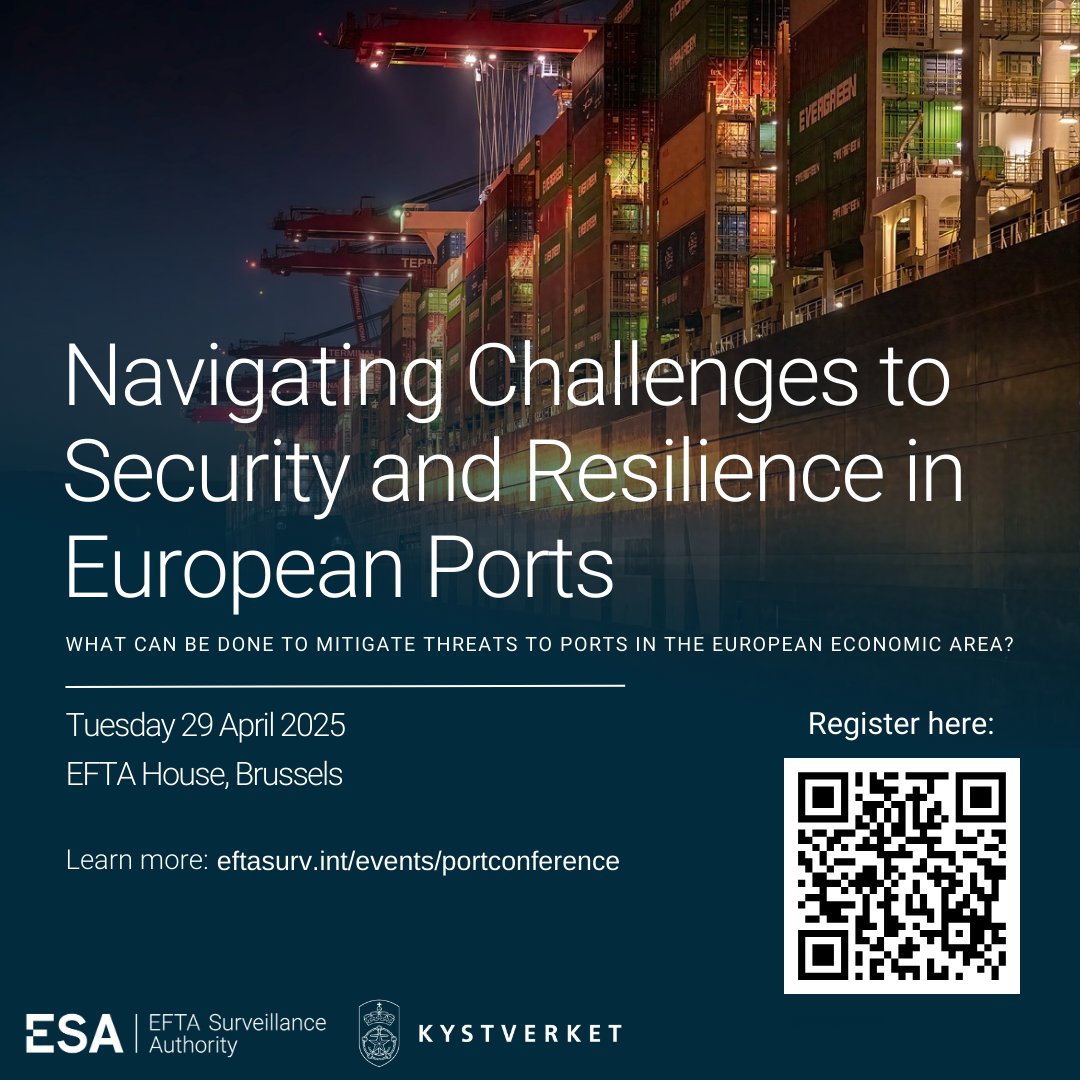 🚢EVENT ANNOUNCEMENT: Navigating Challenges to Security &amp; Resilience in European Ports 

📅 Tuesday, 29 April 2025 (9 a.m. to 1:30 p.m.) 
📍 EFTA House, Brussels 
🔗 Apply to attend: forms.office.com/e/ULu6vwNTPL