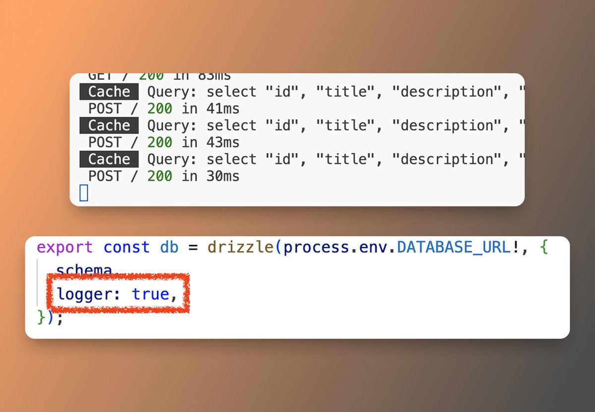 digitalmakeryio's tweet image. The @DrizzleORM  logger logs if Cache has been hit. 

Just noticed &amp;amp; I love it.