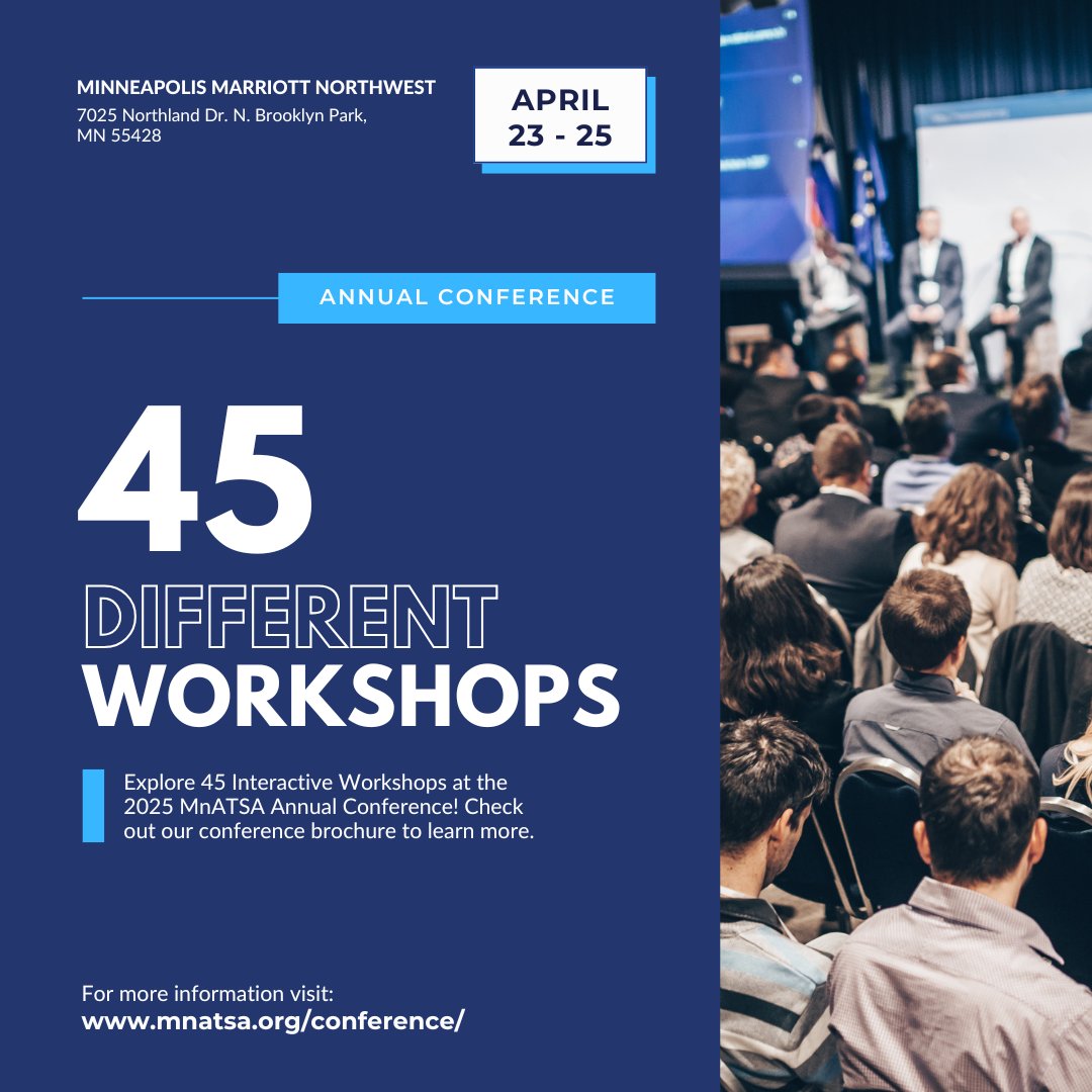 mn_atsa's tweet image. 🎉 45 Interactive Workshops at MnATSA 2025!

Choose from diverse sessions designed to inspire, educate, &amp;amp; engage.

📄 View the conference brochure &amp;amp; register today to pick your workshops: mnatsa.org/conference-bro…

#MnATSA2025 #Workshops #ConferenceRegistration