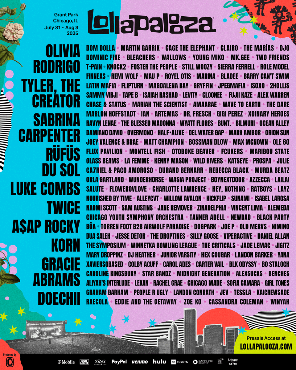 festivalando's tweet photo. Lolla Chicago 2025 https://t.co/5lk3ra1VAs