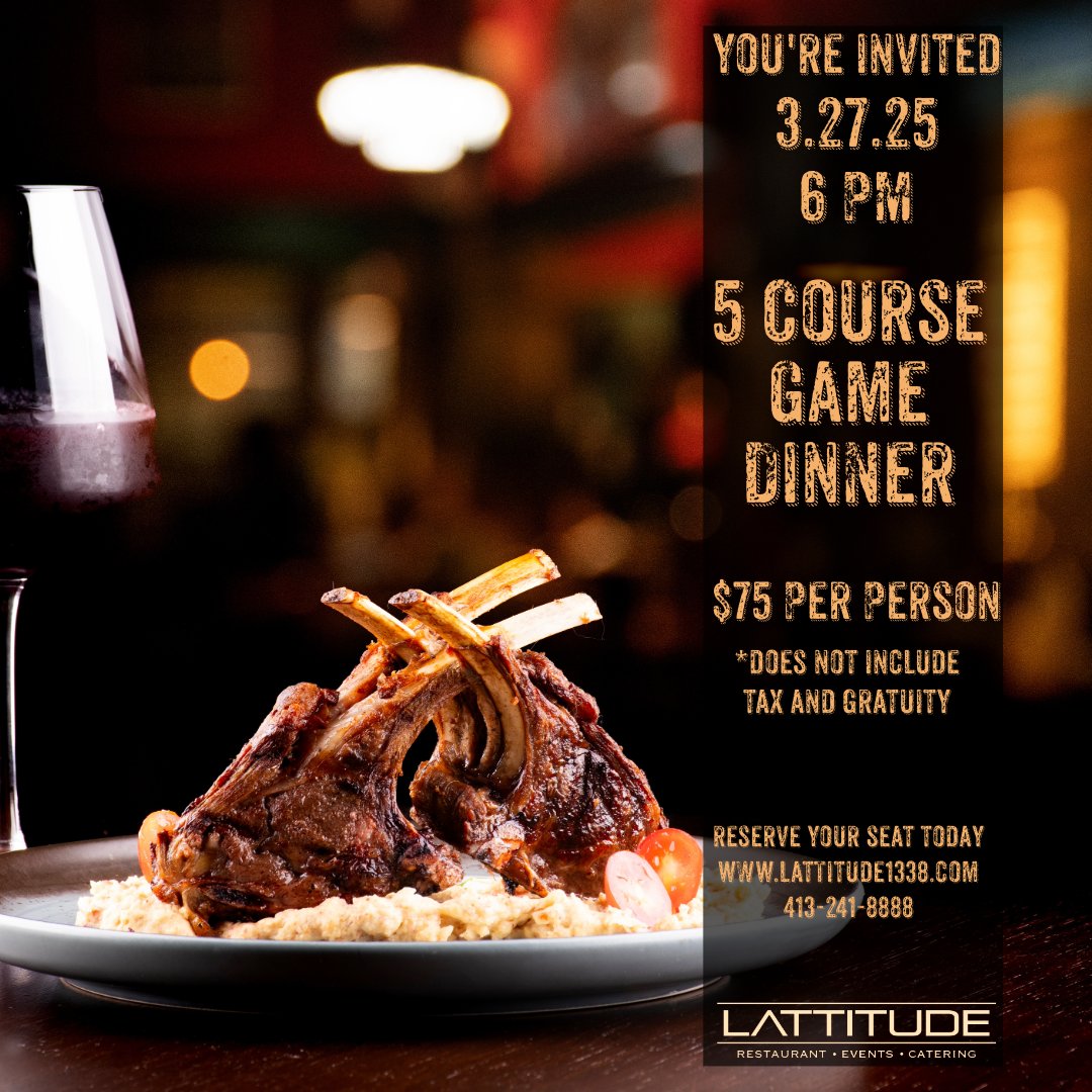 Ready for a wild night out? Only 8 Tickets Left for the 2025 Game Dinner! 🦌 Don't let this adventure slip away—grab yours before they're history! #GameOn #LattitudeEats #EpicFeast #FossilFarms opentable.com/booking/experi…