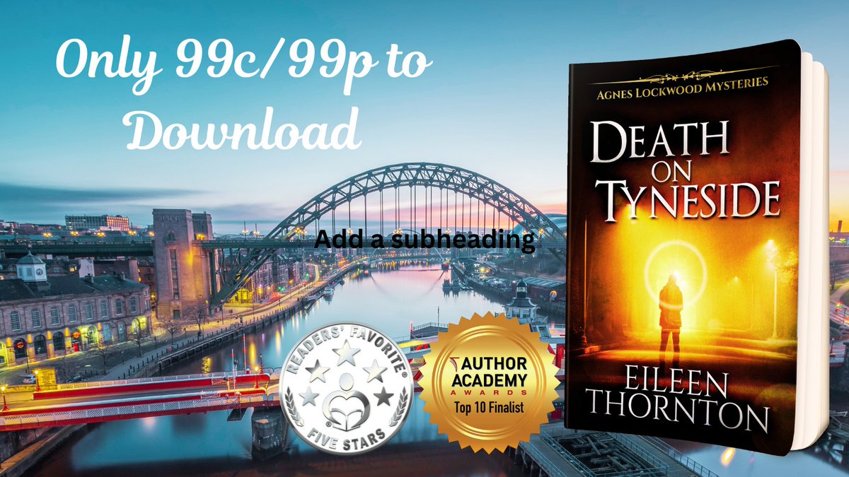 ONLY 99c/99p for a short time.
🌟Death on Tyneside🌟
Agnes Lockwood Mysteries Book 2
books2read.com/u/mVRJnl

Agnes is straight on the case when she finds a body in the local park...

#Newcastle #NextChapterPub #EileenThornton