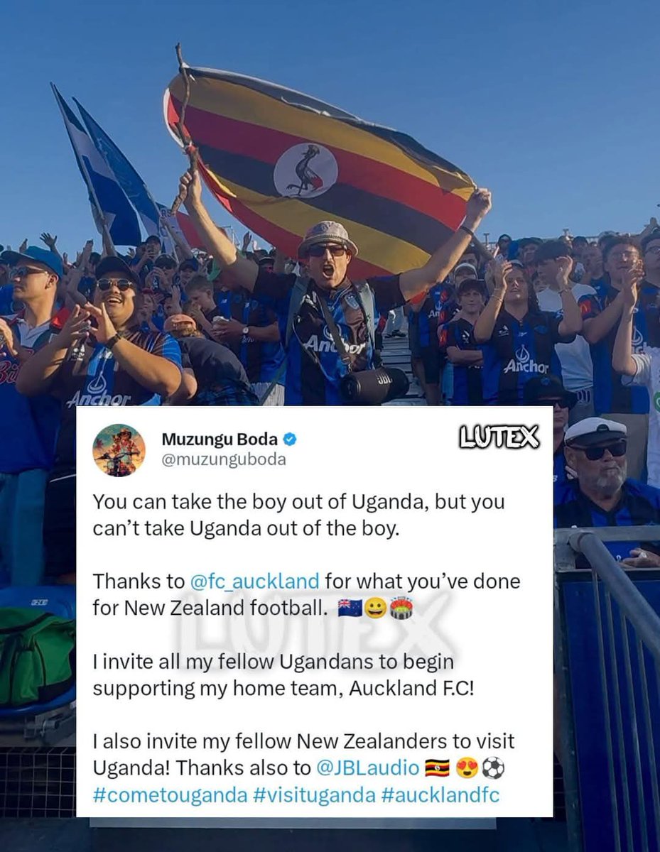 Peokello's tweet photo. This is what only LOVE for a country #Uganda can do! Thank you, @muzunguboda, @fc_aukland, Come #VisitUganda, Raise that flag @patrickoyulu https://t.co/rkjAetFwnI