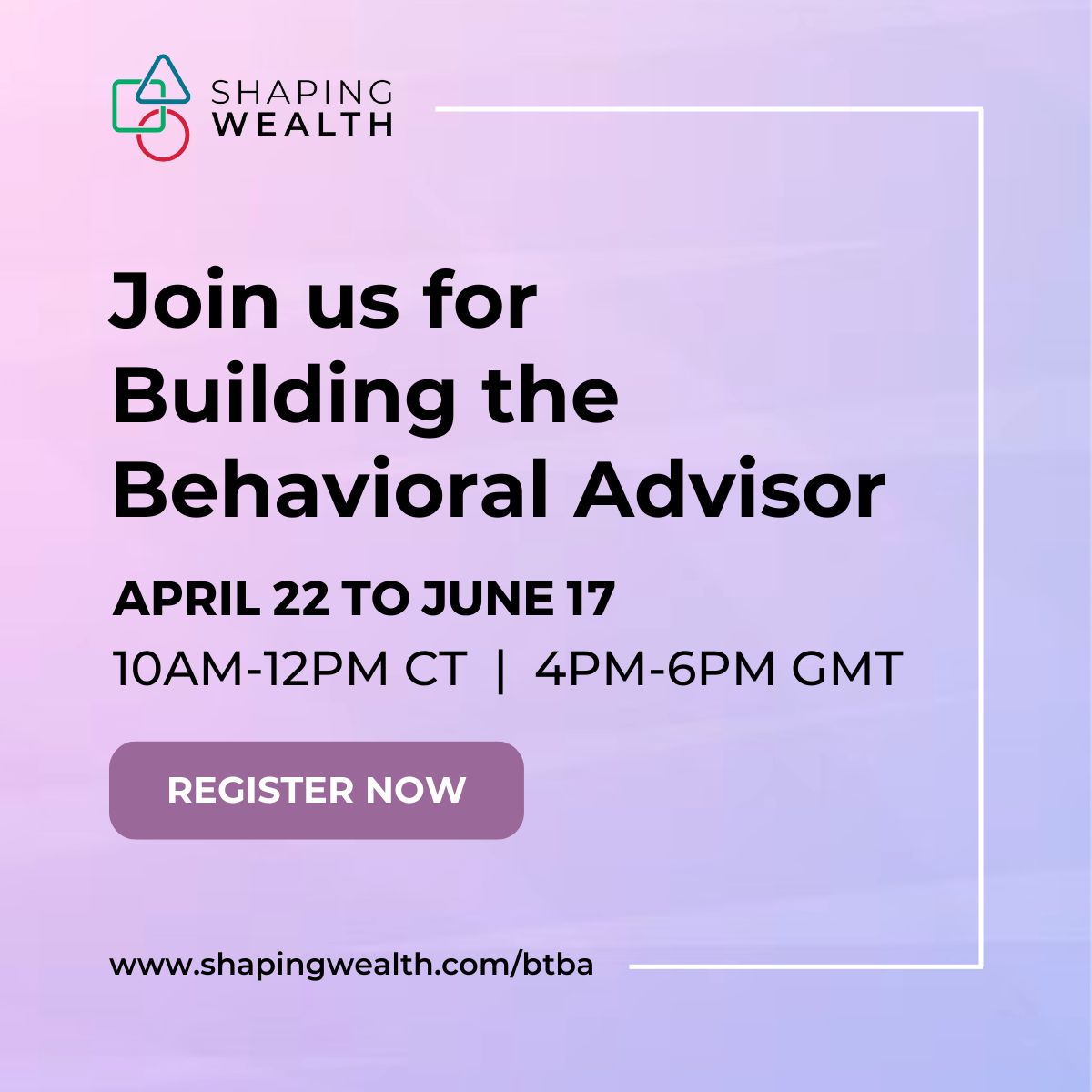BTBA Cohort 12 is already shaping up to to be an experience filled with transformative conversations and powerful insights from some of the industry’s brightest emerging minds. Want to join us? shapingwealth.com/btba