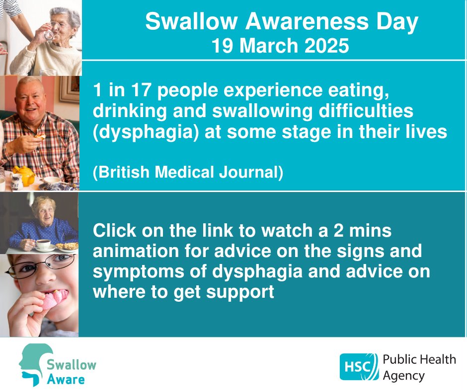 It’s #SwallowAwareDay25 tomorrow.
1 in 17 people experience eating, drinking and swallowing difficulties (dysphagia) at some stage in their lives.
Watch🎦 the 2 minutes animation for advice on the signs and symptoms of dysphagia
youtu.be/cWnDCPpiaYQ