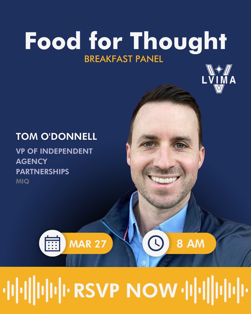Introducing our next panelist: Tom O’Donnell, VP of Independent Agency Partnerships at MiQ! 💥 Make sure your RSVP’d for the event so you can hear him speak!

📲 LVIMA.com

#Marketing #LasVegas #Marketer #Panel #Networking