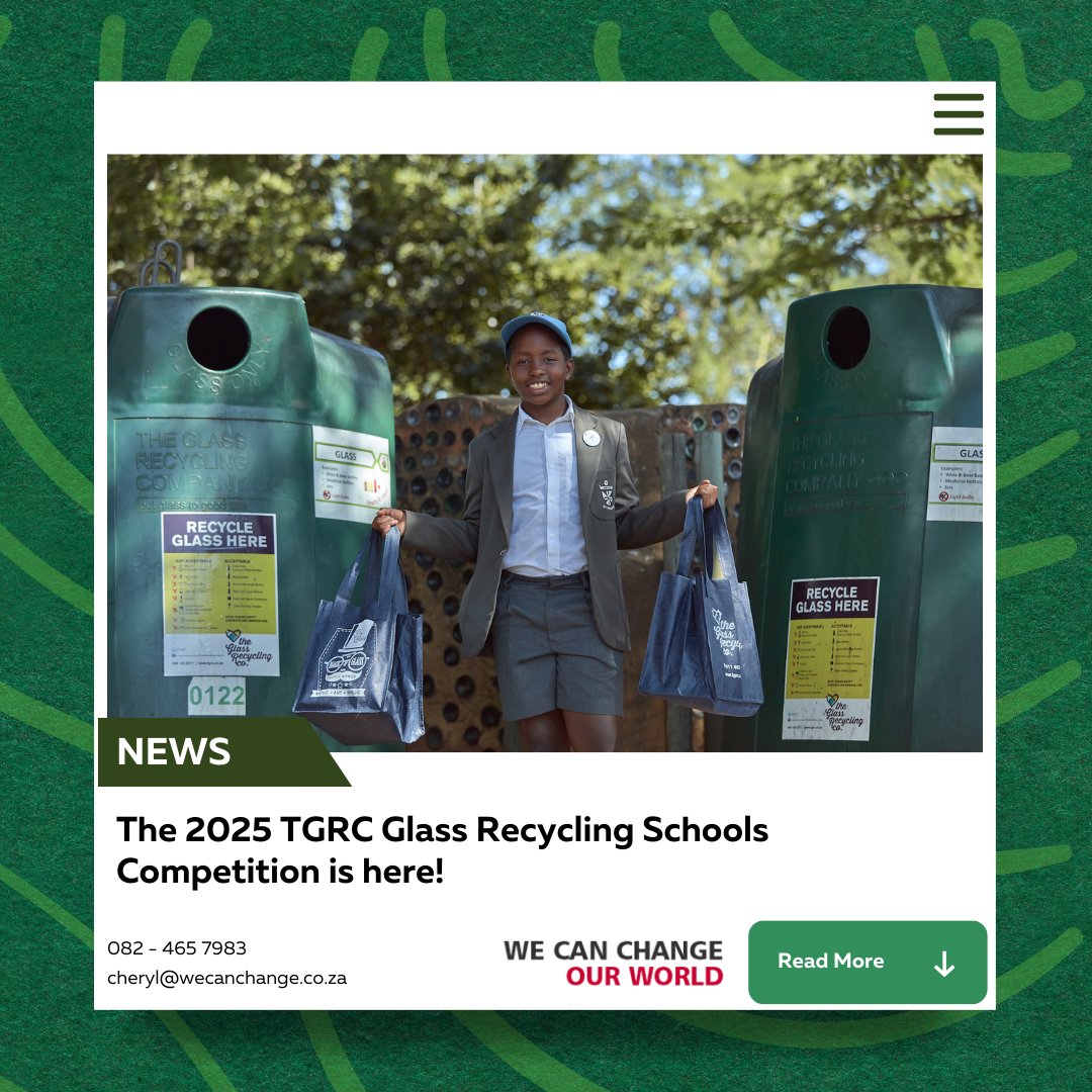 WeCanChangeSA's tweet photo. The 2025 TGRC Glass Recycling Schools Competition is here!

Explore the full article here:
https://t.co/DrfHDiZvpO

#WeCanChangeOurWorld #Growth #GlassRecycling #SustainableSchools #GreenChampions #EcoEducation #RecycleForRewards #TGRC #EnvironmentalStewardship #GreenGlory https://t.co/oDqEuYOPtH