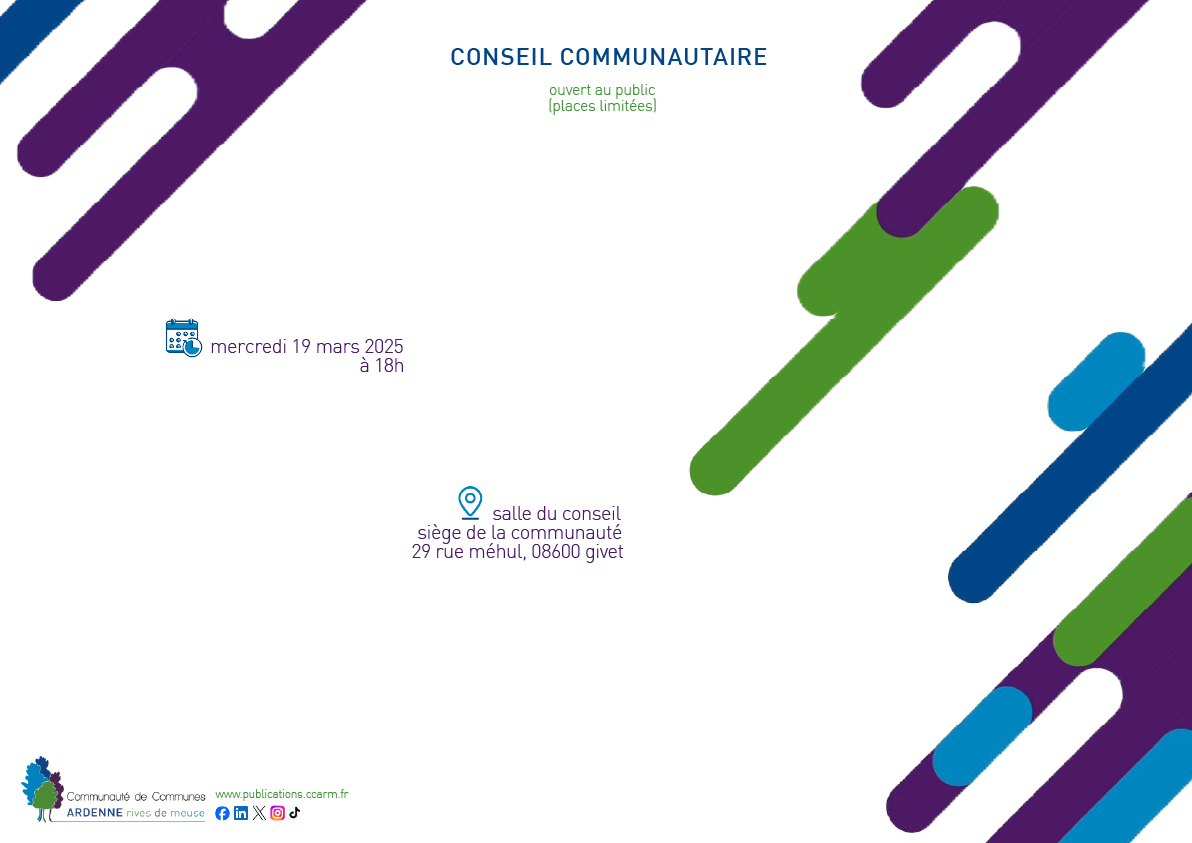CCARM08's tweet photo. 📃CONSEIL COMMUNAUTAIRE 📃

Le Conseil Communautaire se réunit ce jour.

🗓️mercredi 19 mars 2025
⌚️18h
📍Salle du Conseil, Siège de la Communauté

Retrouvez l'ordre du jour 👉 https://t.co/hcaM2V22b4 https://t.co/r2Bchkh2Jp