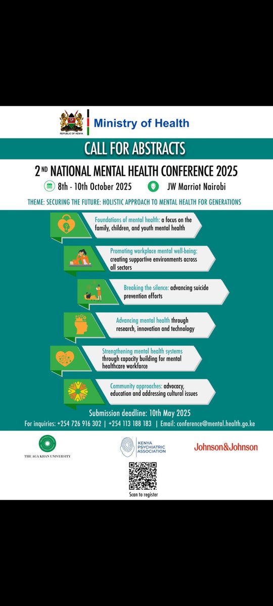 The Ministry of Health, Division of Mental Health has officially opened the call for abstracts for the 2nd Mental Health Conference 2025. Submit your abstract online via mentalhealth.conference.co.ke/abstracts_page by following the provided guidelines