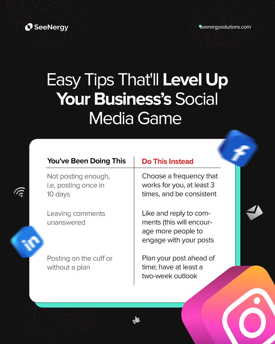 see_nergy's tweet photo. Stop making these posting mistakes on social media ❌ 

Do these instead to get the best results ✅

#seenergydigitalservices #mistakeclientsmake https://t.co/DwbErVNMru