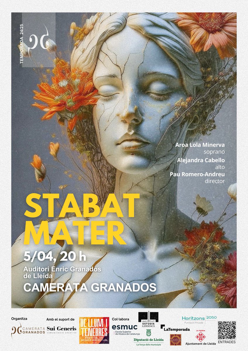 Concert Stabat Mater
Camerata Granados
Dissabte, 5 d'abril a les 20h
Auditori Municipal Enric Granados de Lleida