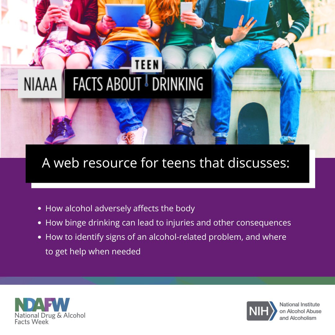 NIAAA News (@niaaanews) on Twitter photo The NIAAA's Facts About Teen Drinking website offers research-based info on alcohol and underage drinking. Learn more at: brnw.ch/21wRpvQ. <a href="/NIDAnews/">NIDAnews</a>
#NDAFW The NIAAA's Facts About Teen Drinking website offers research-based info on alcohol and underage drinking. Learn more at: brnw.ch/21wRpvQ. <a href="/NIDAnews/">NIDAnews</a>
#NDAFW