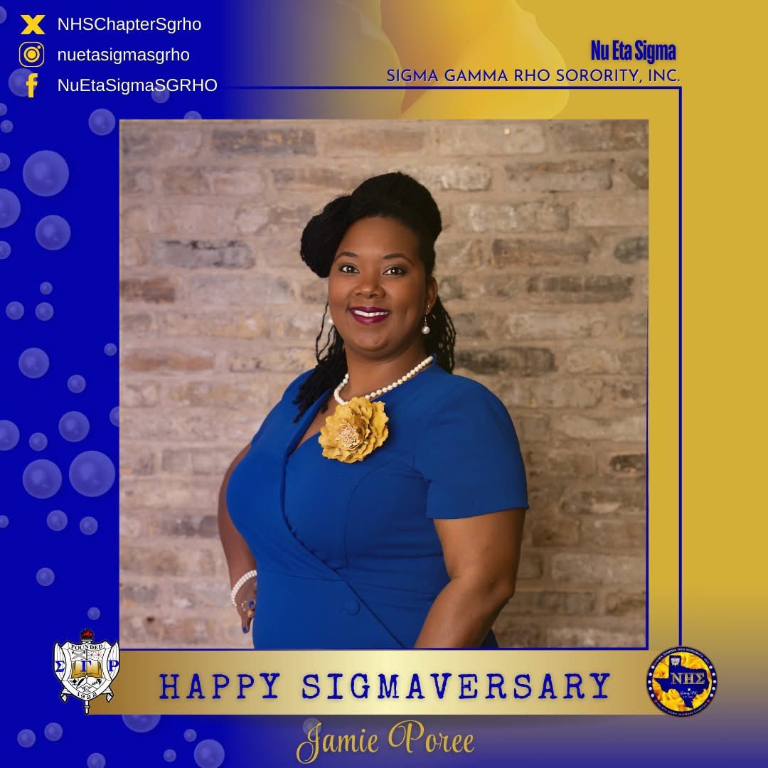 NHSChapterSgrho's tweet photo. Happy Sigmaversary, Soror McNeil, and Soror Poree! Your dedication to sisterhood, scholarship, and service makes our sisterhood even GREATER. We celebrate you today and always! 💙💛

#Sigmaversary #sgrho1922 #SGRhoUpdates #SigmaGammaRho https://t.co/HqYCujMBuG