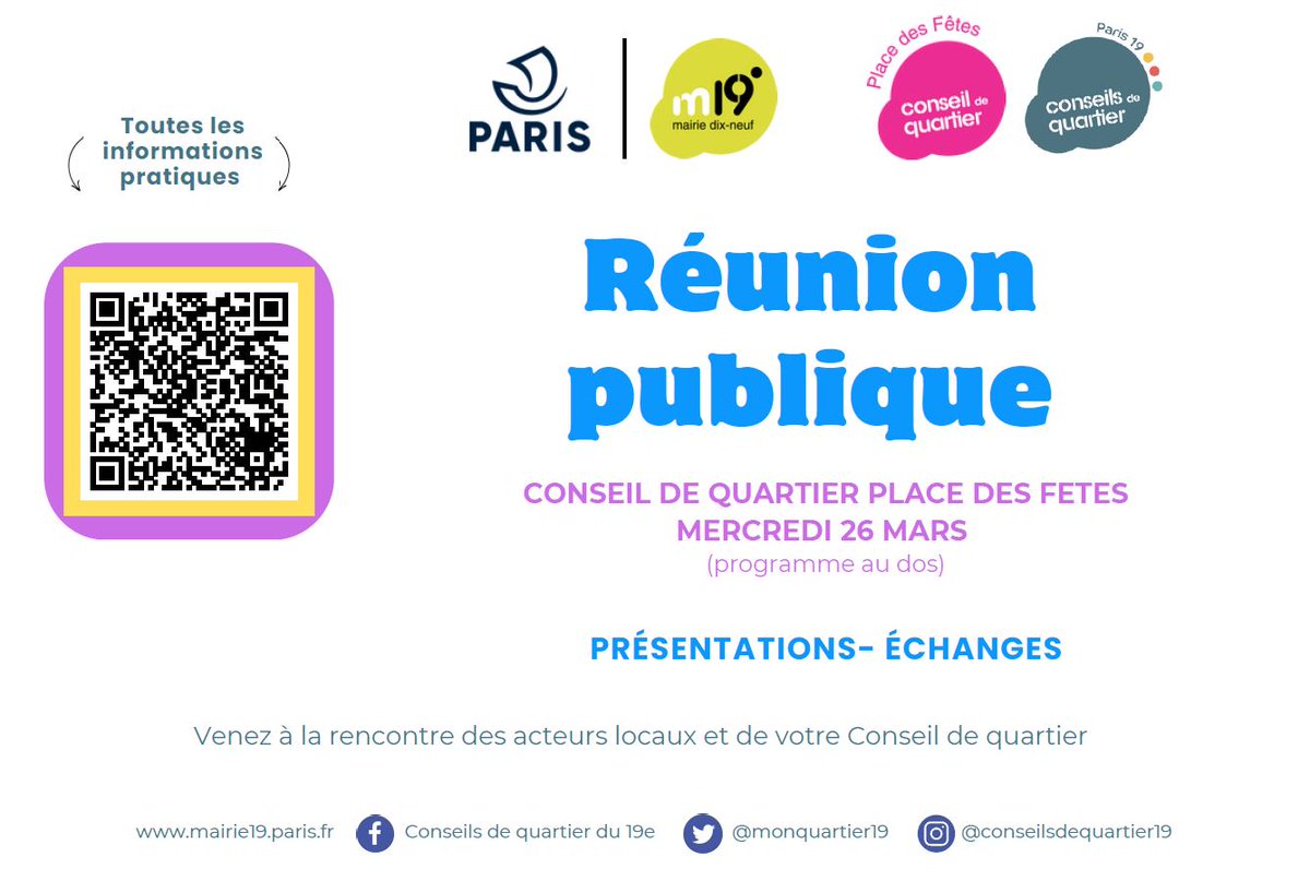 monquartier19's tweet image. SAVE THE DATE 🗓
Rendez-vous mercredi 26 mars pour la réunion publique du conseil de quartier Place des Fêtes, au Collège Guillaume Budé (19h) 📍
Découvrez les structures du territoire et participez aux échanges autour du sujet du handicap et de l'inclusion
#ConseilDeQuartier