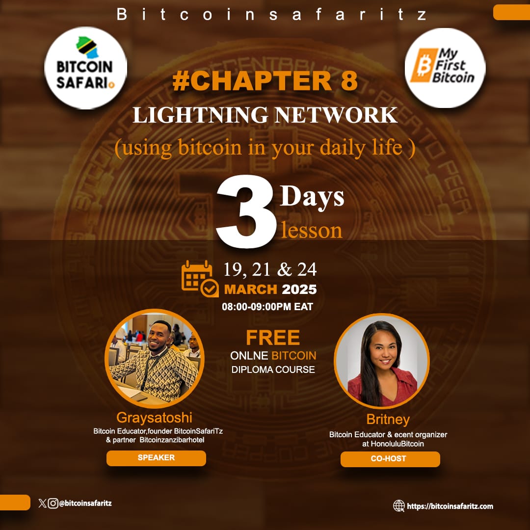 Proof-of-Work 
We'll be diving into Chapter 8 of the Bitcoin Diploma— ‘Lightning  Network; using Bitcoin Daily’ with <a href="/Graysatoshi/">Graysatoshi ⚡️💥</a>, co-hosting alongside is <a href="/Britney_TM/">Britney 🍊🐝</a> from <a href="/HonoluluBitcoin/">Honolulu Bitcoin</a> together they will be facilitating the session.

Excited for Tomorrow session 

Can't wait!