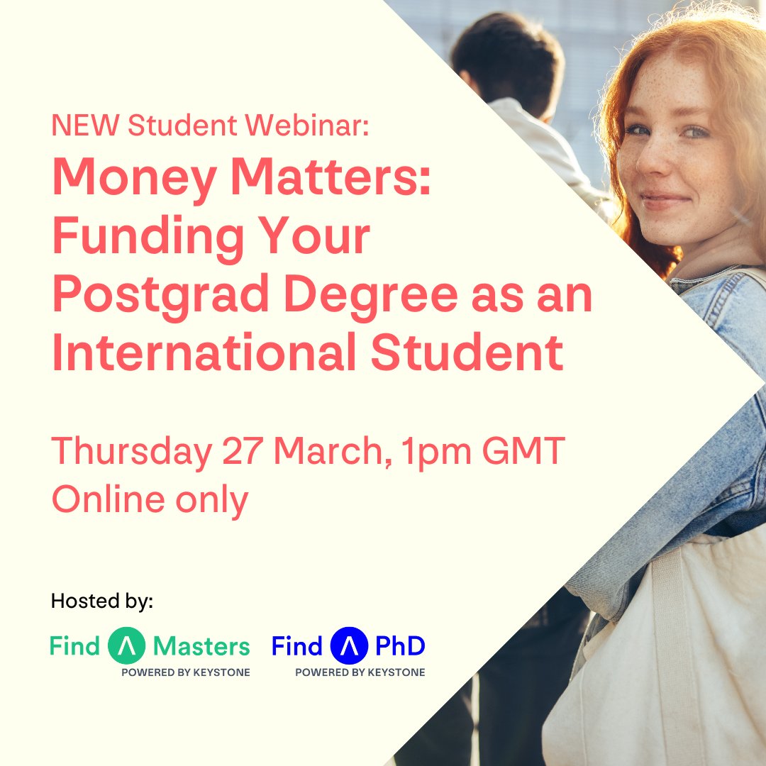 Introducing our brand new Student Webinar... Money Matters: Funding Your Postgrad Degree as an International Student 

It's a virtual event allowing you to join from ANYWHERE in the world 🌎

📅Thursday 27 March, 1pm GMT
🧑‍💻Online only

Sign up now ➡️ findamasters.com/events/webinar…