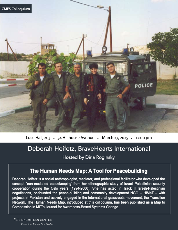 Yale Council on Middle East Studies (@yalecmes) on Twitter photo ๐ก๐๐ซ๐ง ๐ง๐๐จ๐ฅ๐ฆ๐๐๐ฌ: Join us for our CMES Colloquium with Deborah Heifetz presenting on "The Human Needs Map: A Tool for Peacebuilding"
๐
March 27 @ 12:00 PM
๐ Luce Hall 203
macmillan.yale.edu/middleeast/eveโฆ
<a href="/YaleMacMillan/">Yale MacMillan Center</a> ๐ก๐๐ซ๐ง ๐ง๐๐จ๐ฅ๐ฆ๐๐๐ฌ: Join us for our CMES Colloquium with Deborah Heifetz presenting on "The Human Needs Map: A Tool for Peacebuilding"
๐
March 27 @ 12:00 PM
๐ Luce Hall 203
macmillan.yale.edu/middleeast/eveโฆ
<a href="/YaleMacMillan/">Yale MacMillan Center</a>