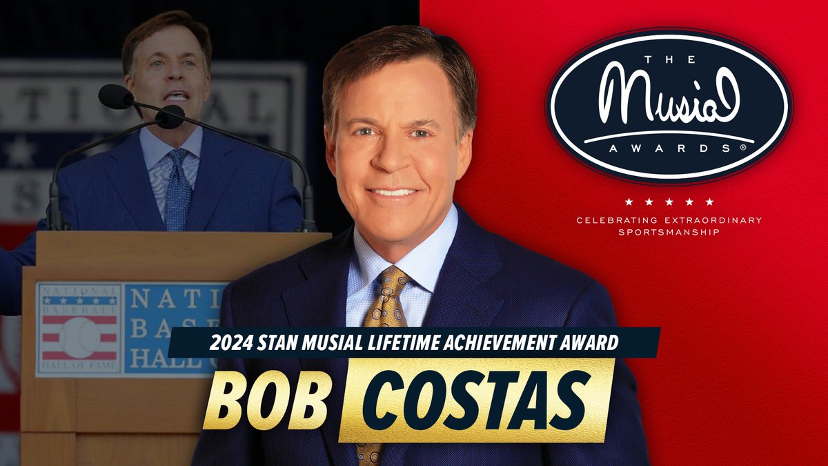 From the World Series to the Olympics, Bob Costas has been the voice of sports for generations. His unmatched storytelling, integrity, and generosity make him the perfect recipient of the 2024 Stan Musial Lifetime Achievement Award for Sportsmanship. musialawards.com/honorees/bob-c…
