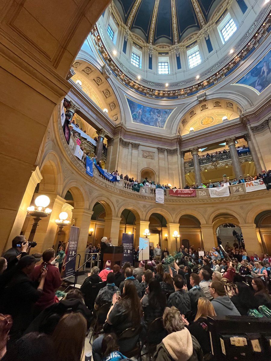 jessvanb's tweet image. Massive Disability Services Day turnout at the Capitol. The major theme on many signs: “cuts have costs.”
AG Ellison currently urging crowd to contact his office if they see cuts from Trump administration.