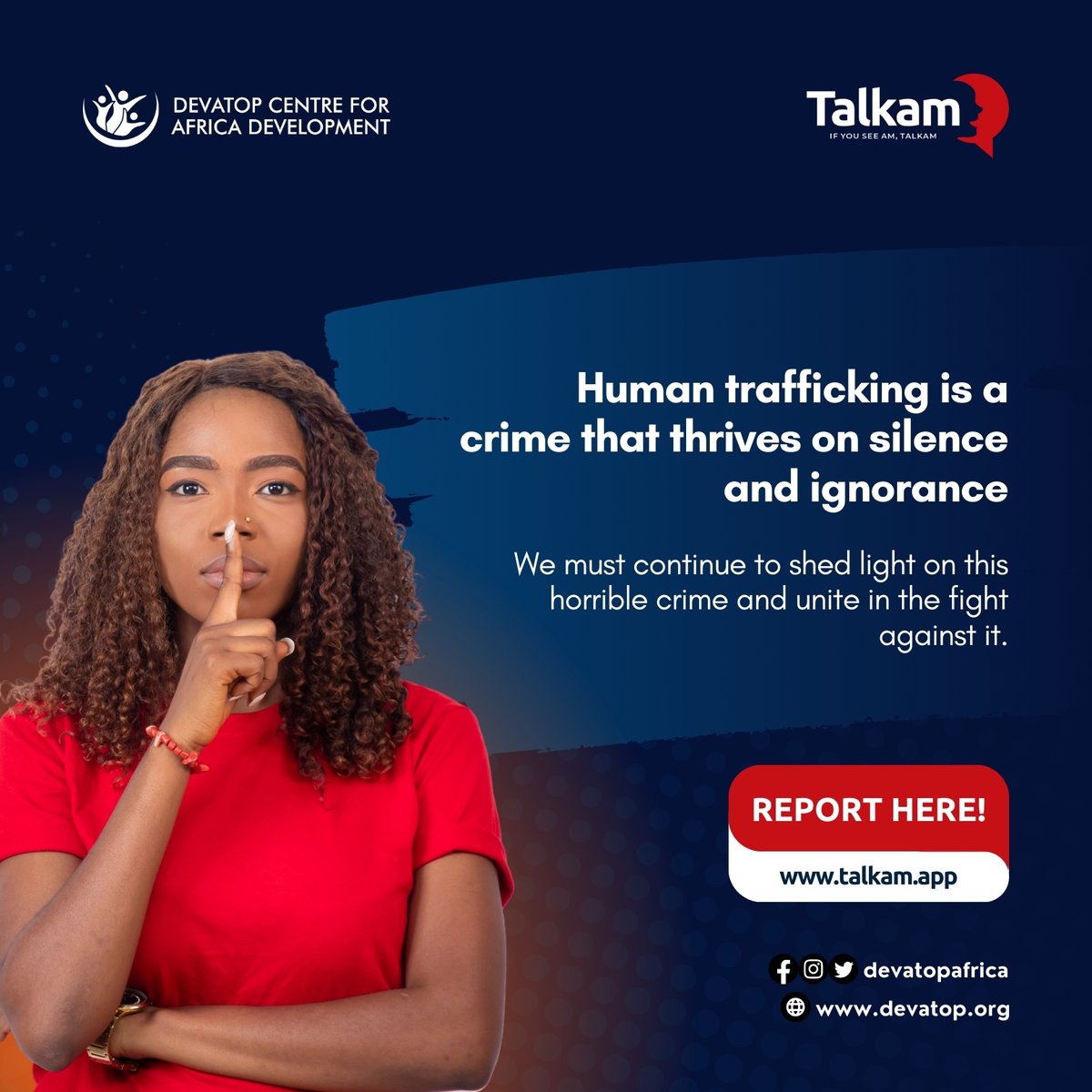 devatopafrica's tweet photo. Human trafficking is a crime that thrives on silence and ignorance. We must continue to shed light on this horrible crime and unite in the fight against it.

#endhumantrafficking #Talkam #Nationwide https://t.co/VJaqLM99lr