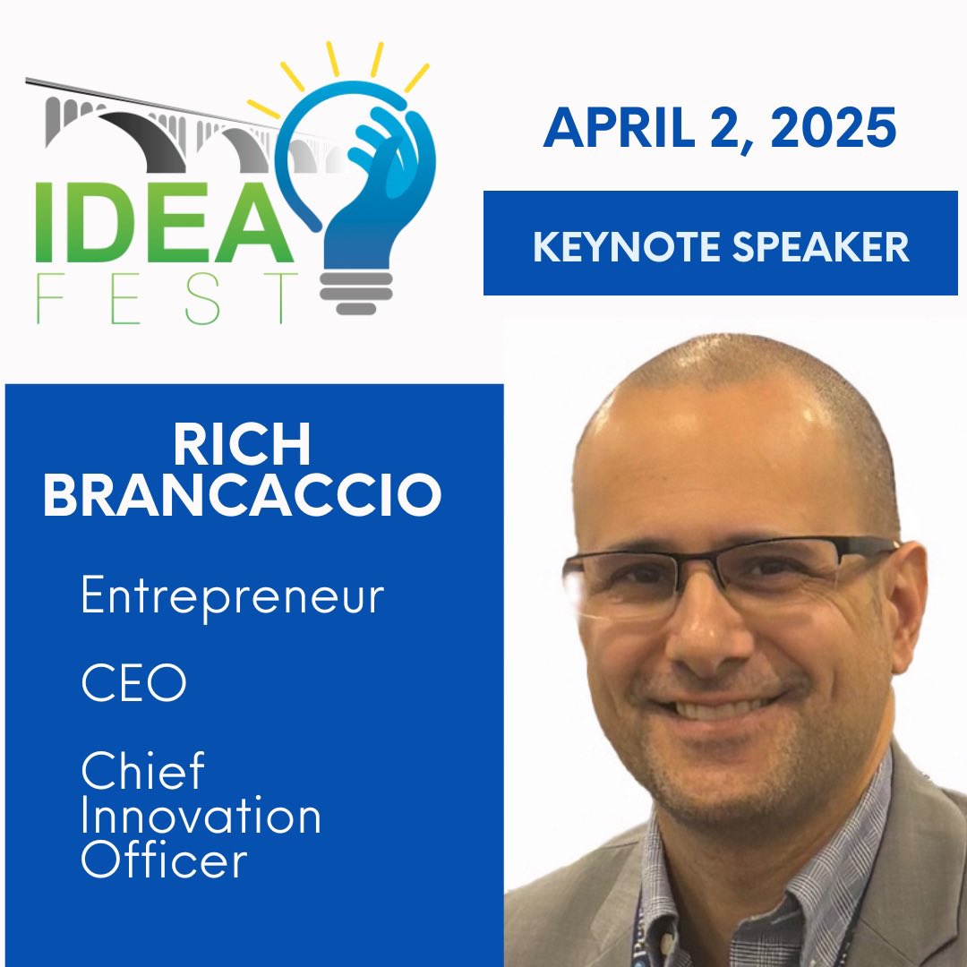 We are excited to introduce the 10th Annual IdeaFest keynote speaker, Rich Brancaccio! Rich is an entrepreneur, founder and now Chief Innovation Officer and brings a wealth of knowledge and expertise to this year’s event. 

Register NOW!

eventbrite.com/e/10th-annual-…