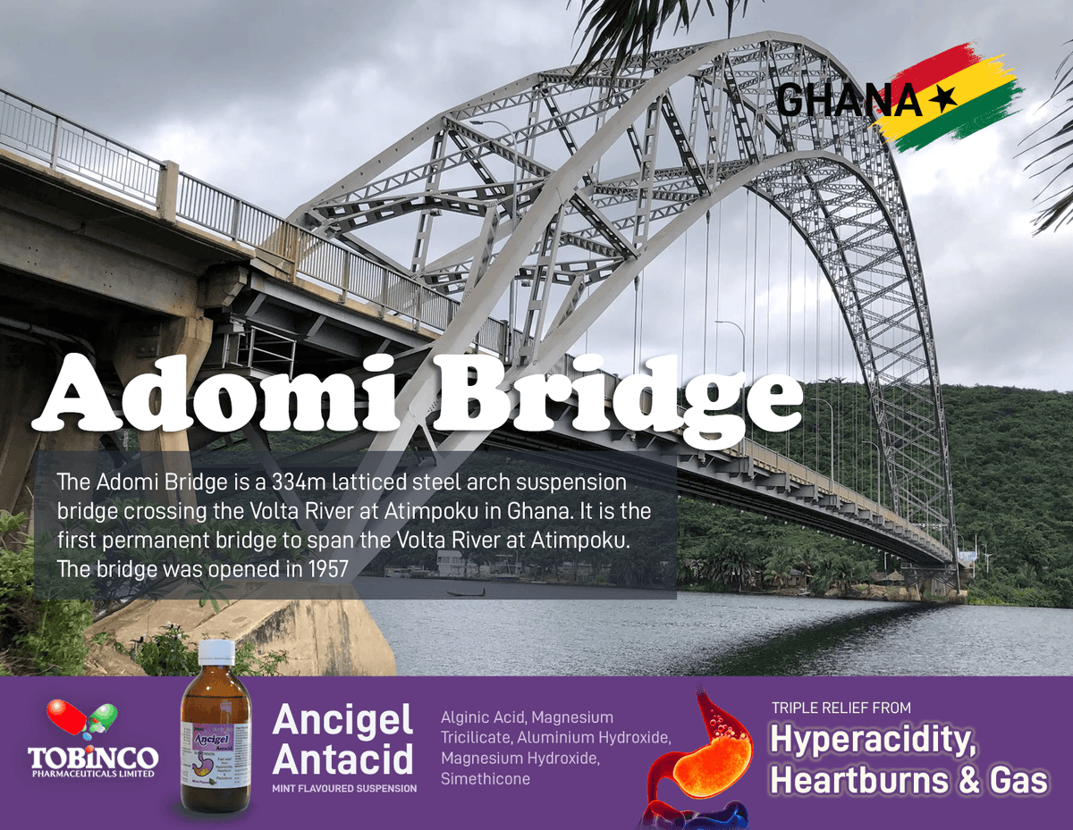 Tobincopharmacy's tweet image. Knowing Ghana: Adomi Bridge

#Tobinco #Ancigel #Hyperacidity #Flatulence #Ghana
#Tuesday #MahamaThePresident #ShattaMusic