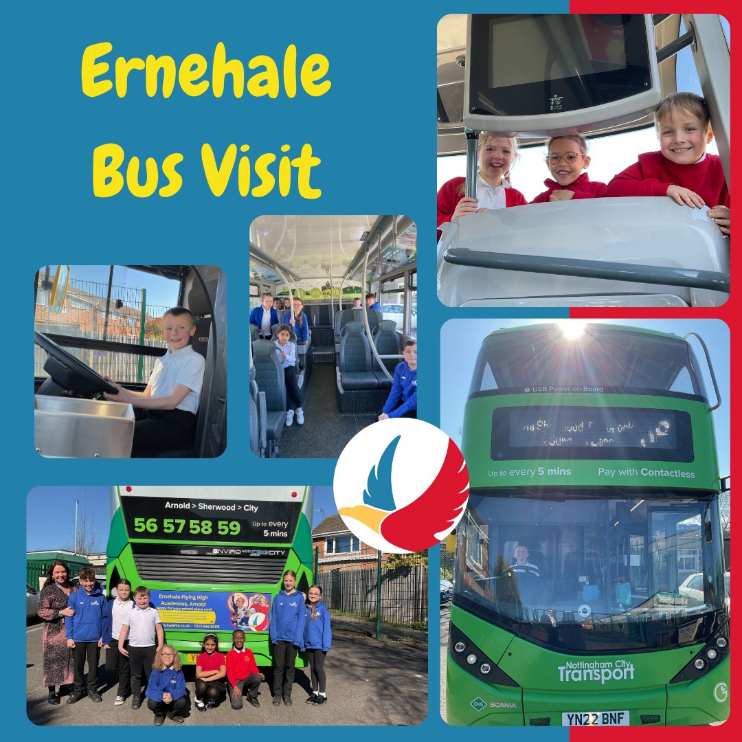 Nottingham City Transport rolled in to school today with one of their buses, but not just any bus – the legendary Ernehale bus! Children from both infants and juniors had a fantastic time exploring every nook and cranny.