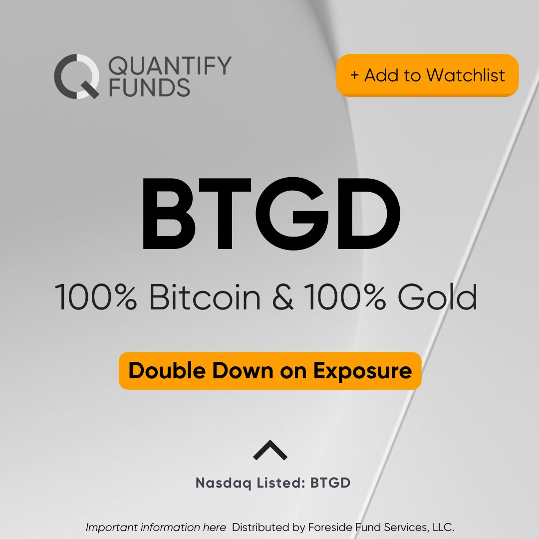 BTGD: for when diversification meets volatility Important information @ quantifyfunds.com
#STKd #Bitcoin #Gold #ETF $BTGD #QuantifyFunds #QuantifyChaos #Nasdaq