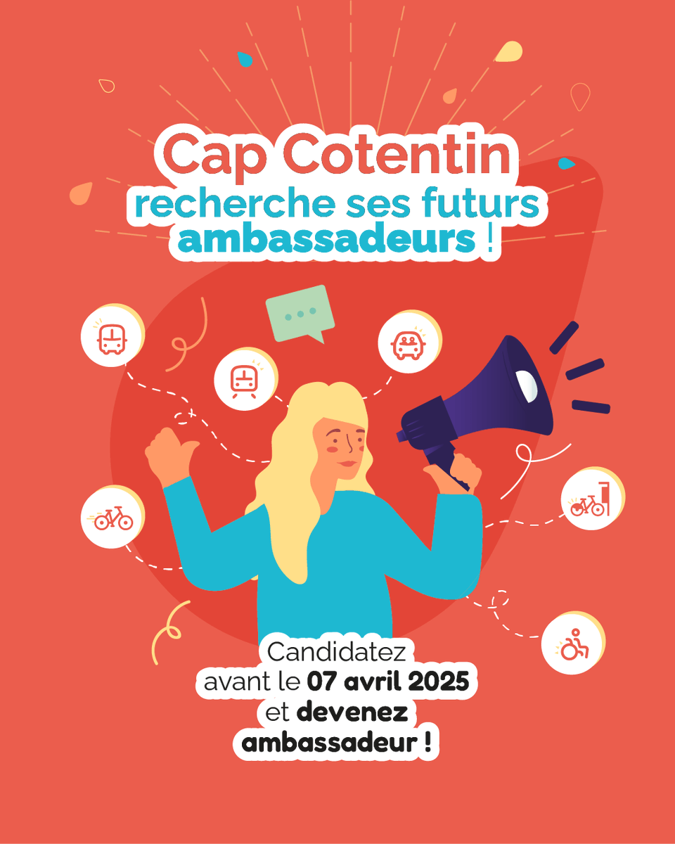 [Devenez ambassadeurs]🚴 🚌 🚆
Vous apportez une importance à vos moyens de déplacement ? Devenez ambassadeur <a href="/CapCotentin/">Cap Cotentin</a> !  

👉 Envoyez-nous vos motivations à l'adresse bienvenueabord@capcotentin.fr !
👉 Plus d'infos sur : capcotentin.fr
 
#capcotentin #bienvenueabord