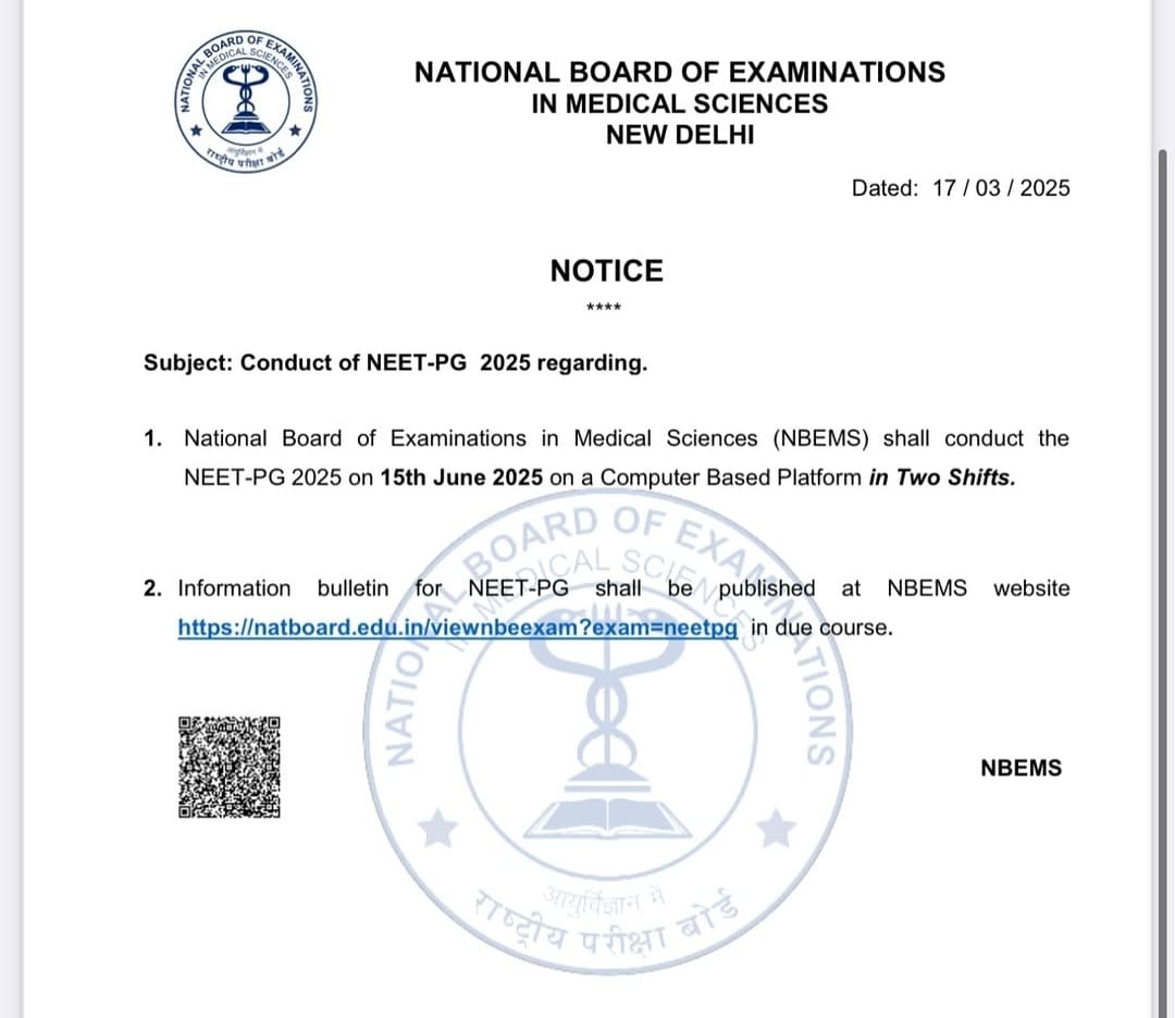 dr_jakir_khan's tweet photo. In the past 24 hours, NMC has received plenty of emails and phone calls from every state.
NMC should take cognizance of the matter soon; otherwise, it may lead to postponement.
Doctors have already wasted precious time during NEET PG 2024, and the situation in NEET PG 2025 could be even worse.
Considering the future of students, NMC should promptly issue orders to conduct NEET PG 2025 in a single shift.
*NEET PG 2025 की फाइनल डेट जारी:* 15 जून को CBT मोड में परीक्षा; 52 हजार सीटों पर होगा सिलेक्शन 
https://t.co/JQhYTX0pWM 
#neetpg2025 @DWF_INDIA
#NEETPG #NEET #Grok3 @DrDhruvchauhan
@JPNadda @PMOIndia @NMC_IND 
@DainikBhaskar @timesofindia @rpbreakingnews @sarkari_doctor